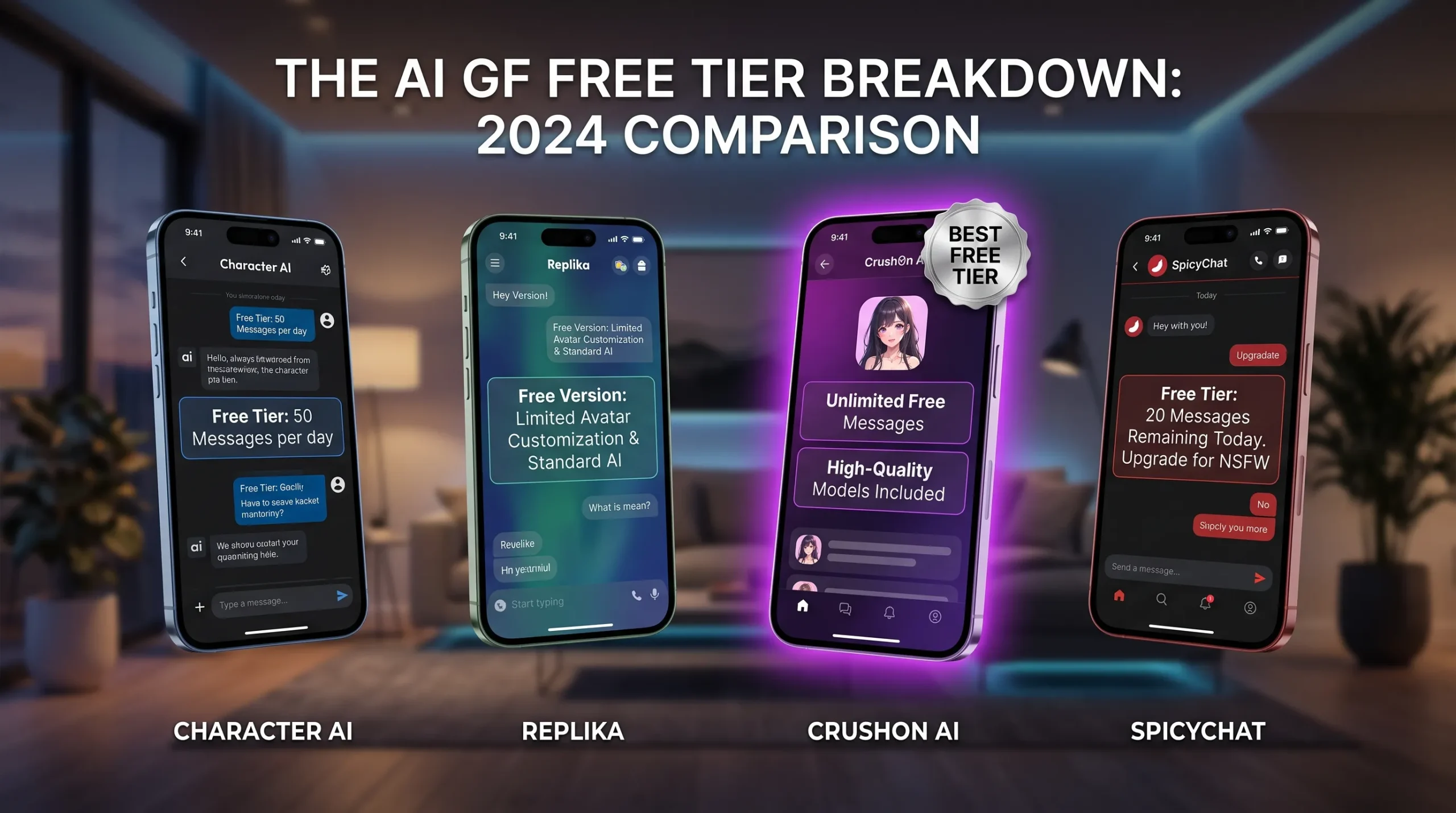 CrushOn AI free tier vs competitors — comparison with Character AI Replika and SpicyChat