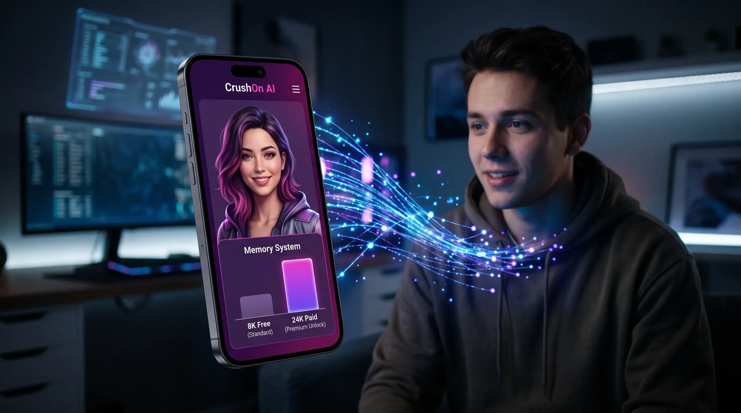 How CrushOn AI works — AI models memory system 8K to 24K and multi-character features