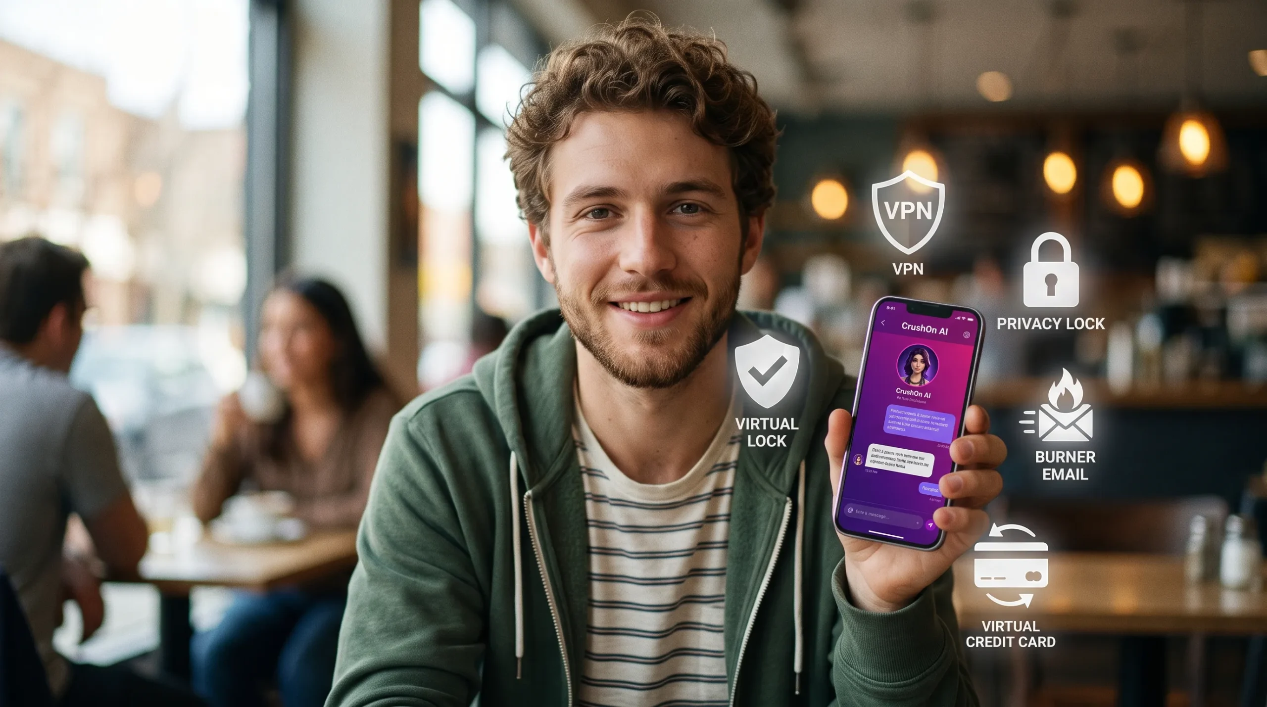 CrushOn AI safety tips — burner email VPN virtual card and privacy practices before signing up