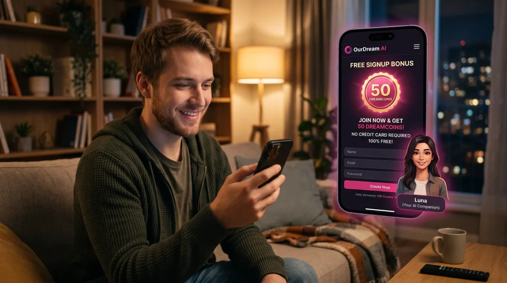 OurDream AI free plan 2026 — what you actually get with 50 Dreamcoins without paying