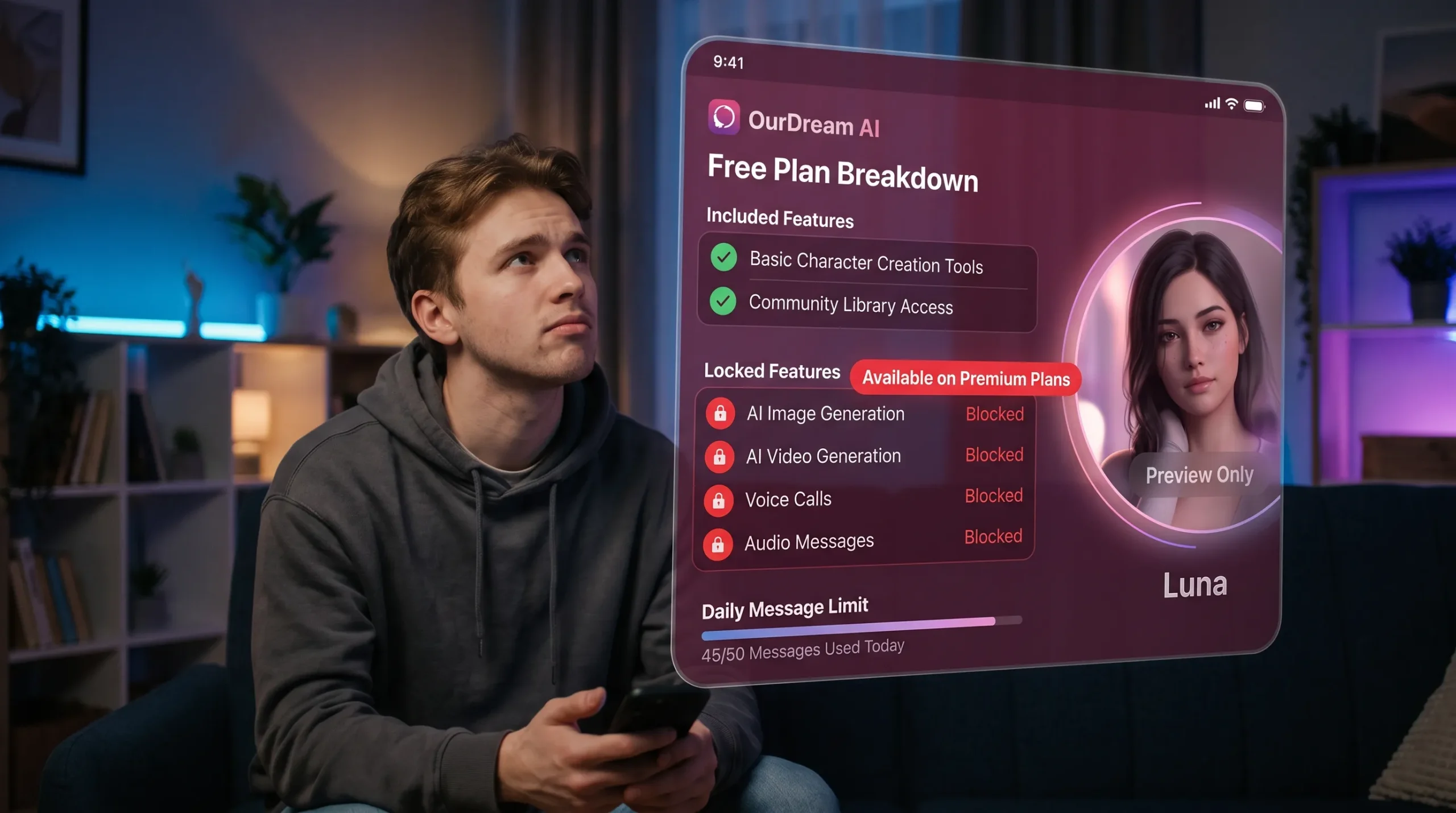 OurDream AI free features 2026 — what is available and what is blocked on the free tier